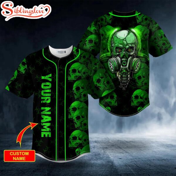 Custom Name Green Zone Biohazard Skull Halloween Baseball Jersey Shirt