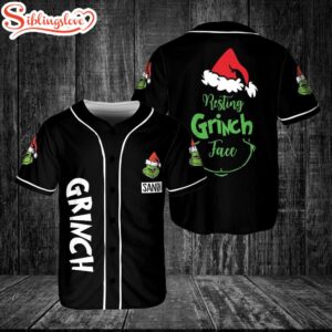 Custom Name Grinch Face Christmas Baseball Jersey Shirt