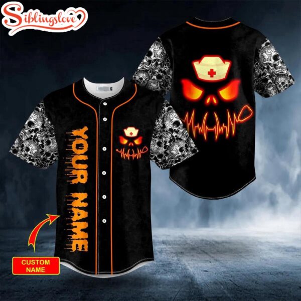 Custom Name Happy Halloween Custom Skull Halloween Baseball Jersey Shirt – Skull & Viking Graphic Tees  3D All Over Print Clothing