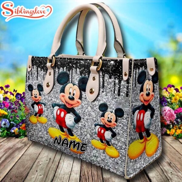 Custom Name Happy Mickey Mouse Leather Bag