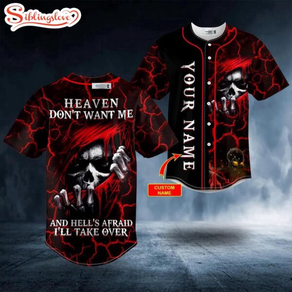 Custom Name Heaven Don’t Want Me Red Hood Grim Reaper Skull Halloween Baseball Jersey Shirt