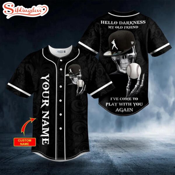 Custom Name Hello Darkness My Old Friend Skull With Baseball Hat Halloween Baseball Jersey Shirt