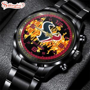 Custom Name Houston Texans NFL 3D Men Black Stainless Steel Watch Gift For Fans