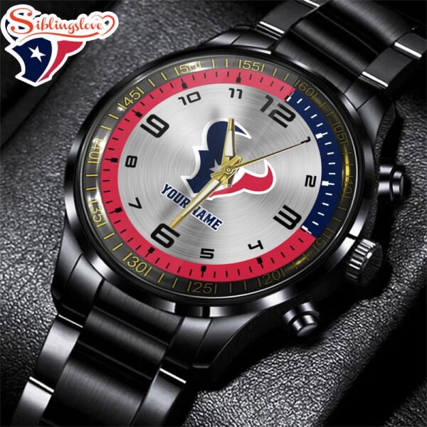 Custom Name  Houston Texans NFL Black Stainless Steel Watch Gifts For Fans