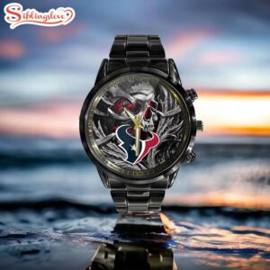 Custom Name Houston Texans NFL Men Black Stainless Steel Watch Gift For Fans