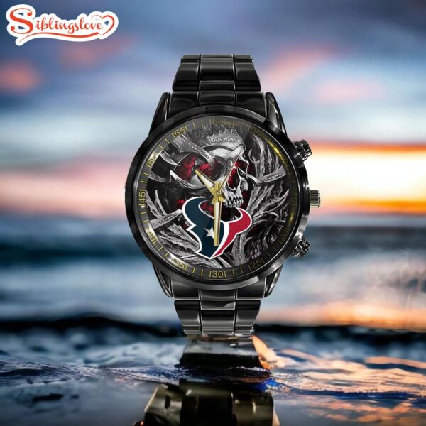 Custom Name  Houston Texans NFL Men Black Stainless Steel Watch Gift For Fans