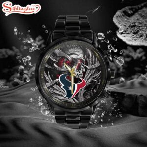 Custom Name Houston Texans NFL Men Black Stainless Steel Watch Gift For Fans