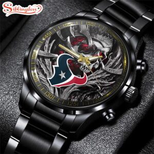 Custom Name Houston Texans NFL Men Black Stainless Steel Watch Gift For Fans