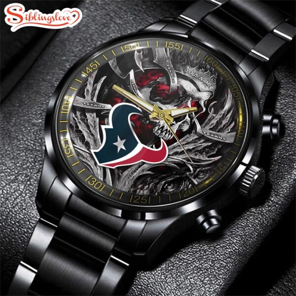 Custom Name  Houston Texans NFL Men Black Stainless Steel Watch Gift For Fans