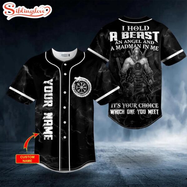 Custom Name I Hold A Beast An Angel And Madman In Me Skull Halloween Baseball Jersey Shirt