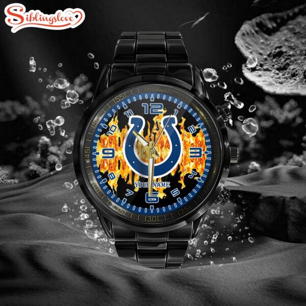 Custom Name  Indianapolis Colts NFL 3D Men  Black Stainless Steel Watch Gift For Fans