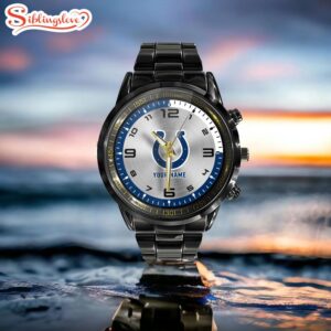 Custom Name Indianapolis Colts NFL Black Stainless Steel Watch Gifts For Fans