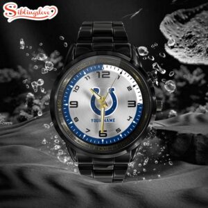 Custom Name Indianapolis Colts NFL Black Stainless Steel Watch Gifts For Fans