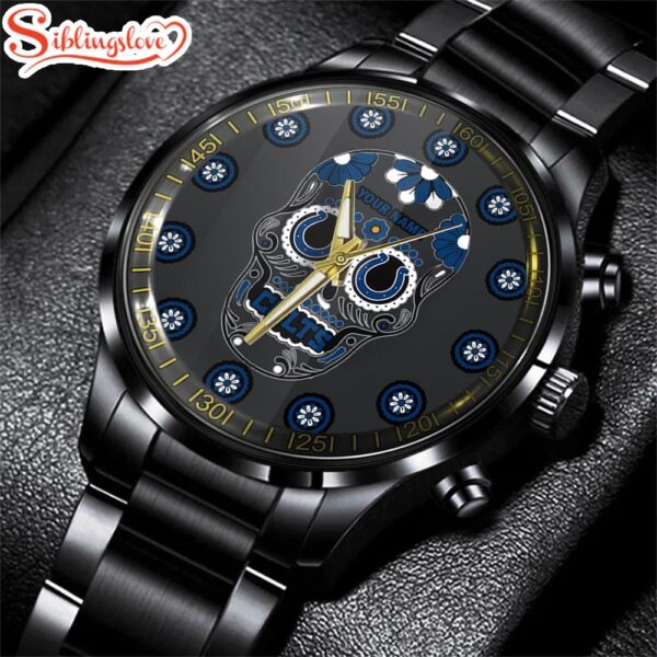 Custom Name  Indianapolis Colts NFL Football Sport Black Stainless Steel Watch