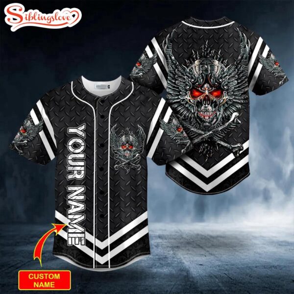 Custom Name Iron Wings Skull Halloween Baseball Jersey Shirt