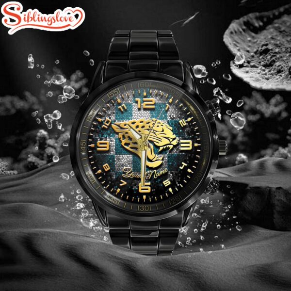 Custom Name  Jacksonville Jaguars NFL 3D Football Sport Black Stainless Steel Watch