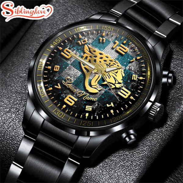 Custom Name  Jacksonville Jaguars NFL 3D Football Sport Black Stainless Steel Watch