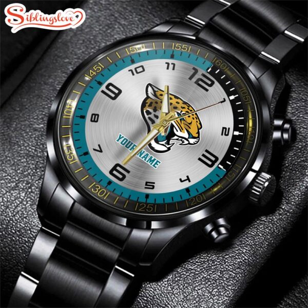 Custom Name Jacksonville Jaguars NFL Black Stainless Steel Watch Gifts For Fans