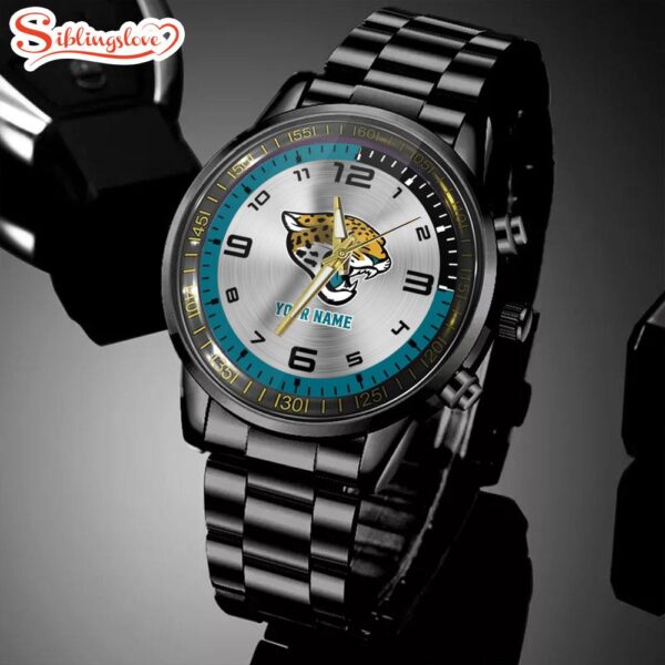 Custom Name Jacksonville Jaguars NFL Black Stainless Steel Watch Gifts For Fans