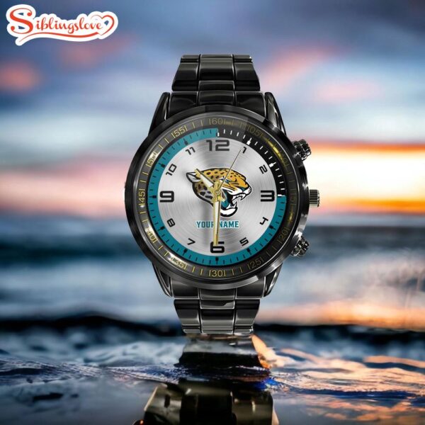 Custom Name Jacksonville Jaguars NFL Black Stainless Steel Watch Gifts For Fans