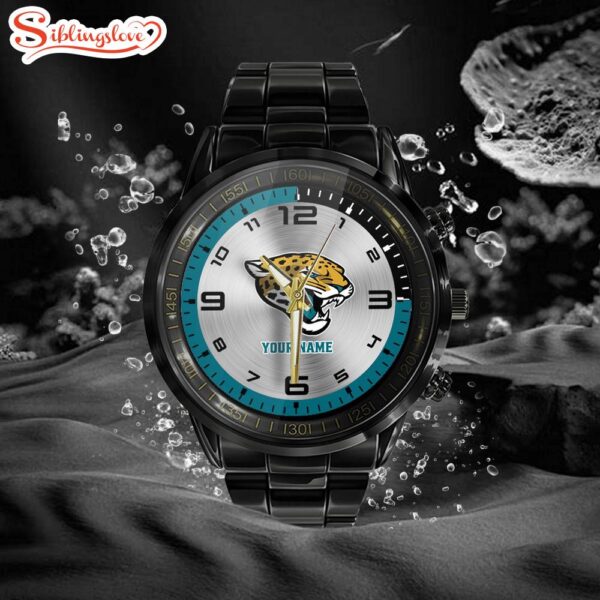 Custom Name Jacksonville Jaguars NFL Black Stainless Steel Watch Gifts For Fans