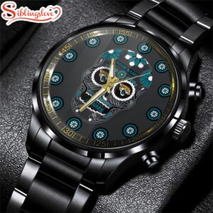 Custom Name Jacksonville Jaguars NFL Men Black Stainless Steel Watch Gift For Fans