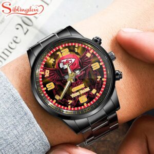 Custom Name Kansas City Chiefs NFL 3D Men Black Stainless Steel Watch Gift For Fans