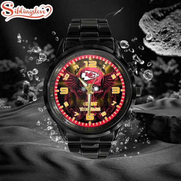 Custom Name  Kansas City Chiefs NFL 3D Football Sport Black Stainless Steel Watch