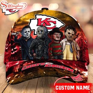 Custom Name Kansas City Chiefs NFL Horror Movie Halloween Cap