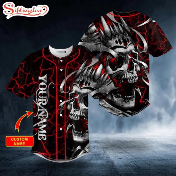 Custom Name King Skull Halloween Baseball Jersey Shirt