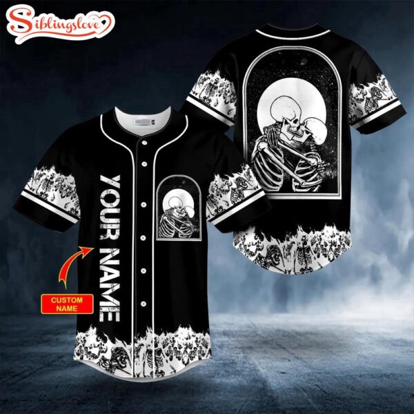 Custom Name Kissing Flame Skull Halloween Baseball Jersey Shirt