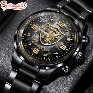 Custom Name Las Vegas Raiders NFL 3D Men Black Stainless Steel Watch Gift For Fans