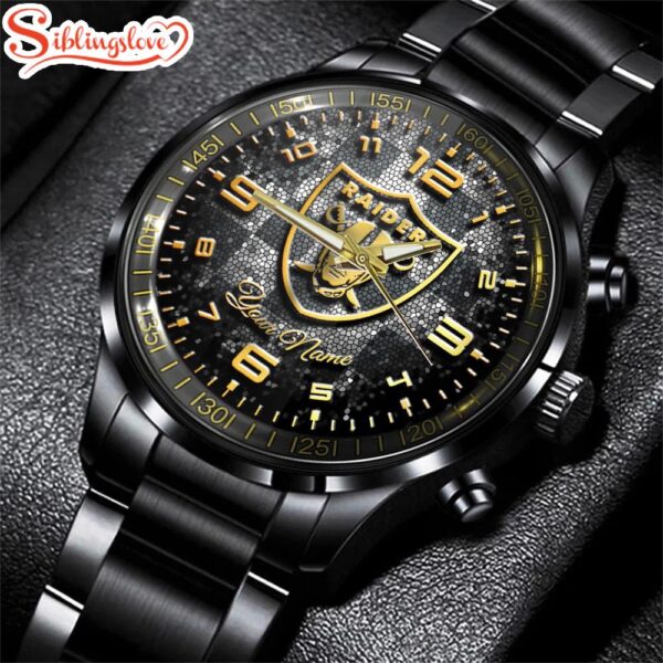 Custom Name  Las Vegas Raiders NFL 3D Football Sport Black Stainless Steel Watch