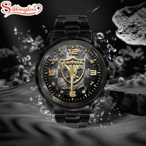 Custom Name Las Vegas Raiders NFL 3D Men Black Stainless Steel Watch Gift For Fans