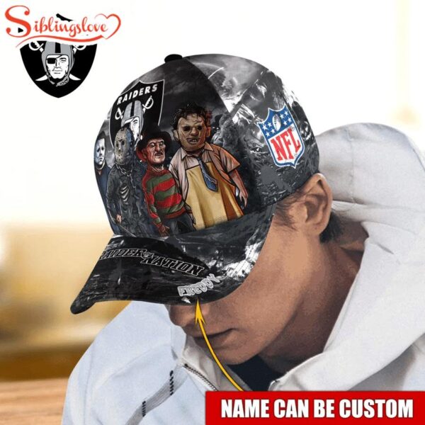 Custom Name Las Vegas Raiders NFL Horror Movie Halloween Cap