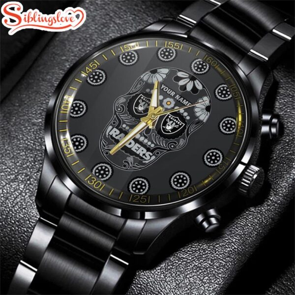 Custom Name  Las Vegas Raiders NFL Football Sport Black Stainless Steel Watch