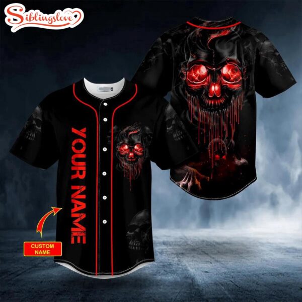 Custom Name Lava Blood Melting Skull Halloween Baseball Jersey Shirt