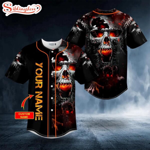 Custom Name Lava Crack Skull Halloween Baseball Jersey Shirt