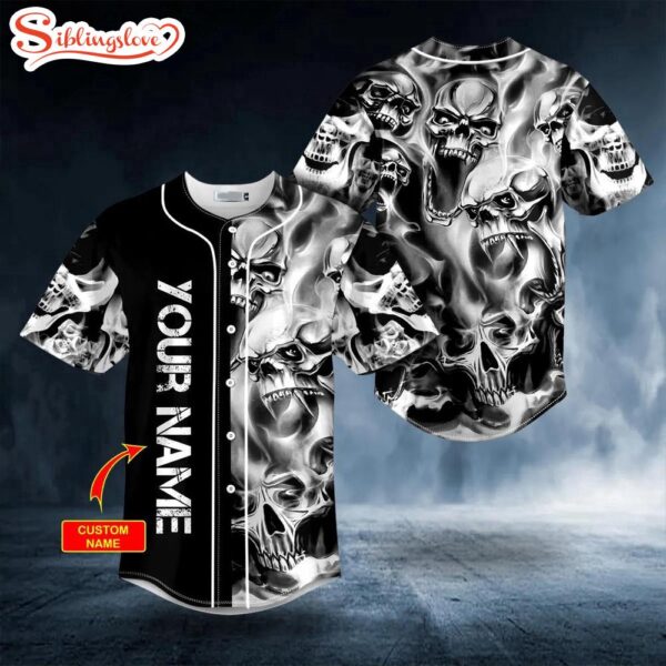 Custom Name Liquid Smoke Skull Halloween Baseball Jersey Shirt