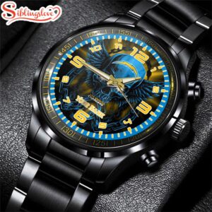 Custom Name Los Angeles Chargers NFL 3D Men Black Stainless Steel Watch Gift For Fans