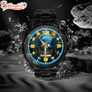 Custom Name Los Angeles Chargers NFL 3D Men Black Stainless Steel Watch Gift For Fans