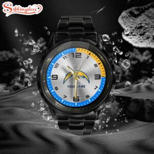 Custom Name Los Angeles Chargers NFL Black Stainless Steel Watch Gifts For Fans