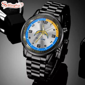 Custom Name Los Angeles Chargers NFL Black Stainless Steel Watch Gifts For Fans