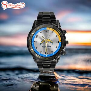 Custom Name Los Angeles Chargers NFL Black Stainless Steel Watch Gifts For Fans