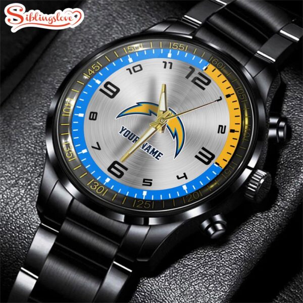 Custom Name Los Angeles Chargers NFL Black Stainless Steel Watch Gifts For Fans