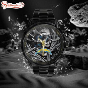 Custom Name Los Angeles Chargers NFL Men Black Stainless Steel Watch Gift For Fans