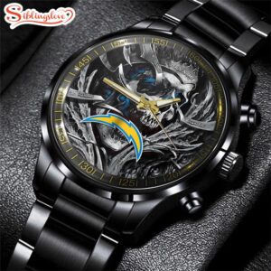 Custom Name Los Angeles Chargers NFL Men Black Stainless Steel Watch Gift For Fans