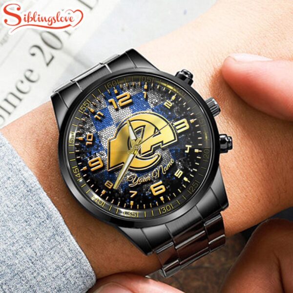 Custom Name  Los Angeles Rams NFL 3D Football Sport Black Stainless Steel Watch