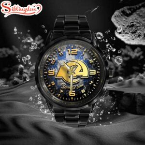 Custom Name Los Angeles Rams NFL 3D Men Black Stainless Steel Watch Gift For Fans