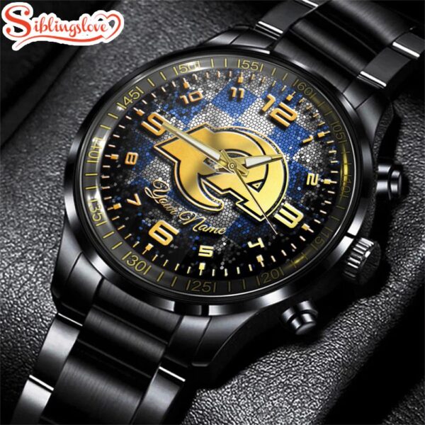 Custom Name  Los Angeles Rams NFL 3D Football Sport Black Stainless Steel Watch